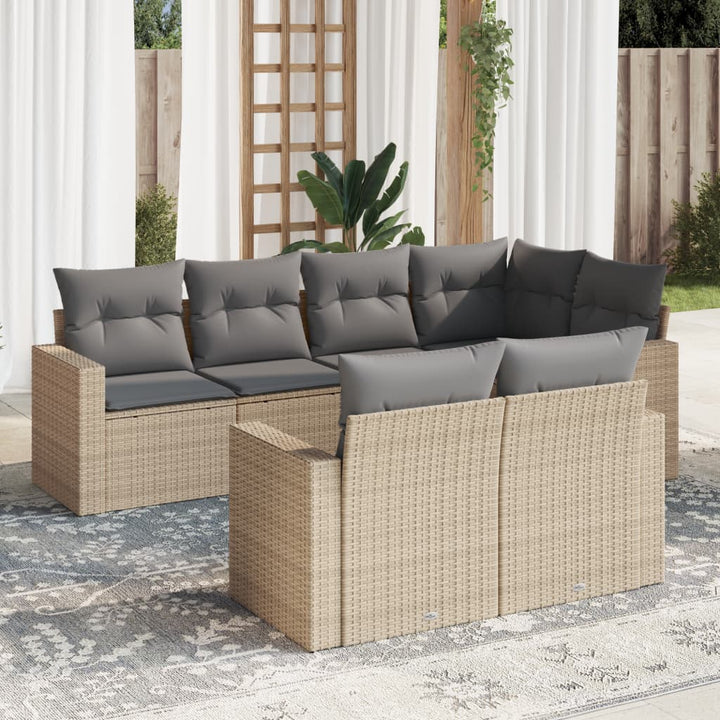 Set Canapele De Grădină Cu Perne, 7 Piese, Negru, Poliratan
