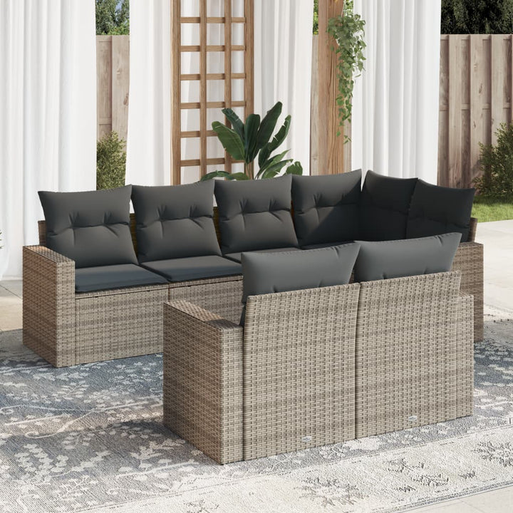 Set Canapele De Grădină Cu Perne, 7 Piese, Negru, Poliratan