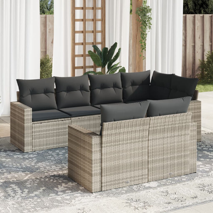 Set Canapele De Grădină Cu Perne, 7 Piese, Negru, Poliratan