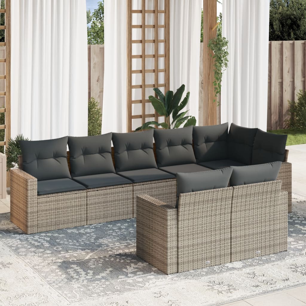 Set Canapele De Grădină Cu Perne, 9 Piese, Maro, Poliratan