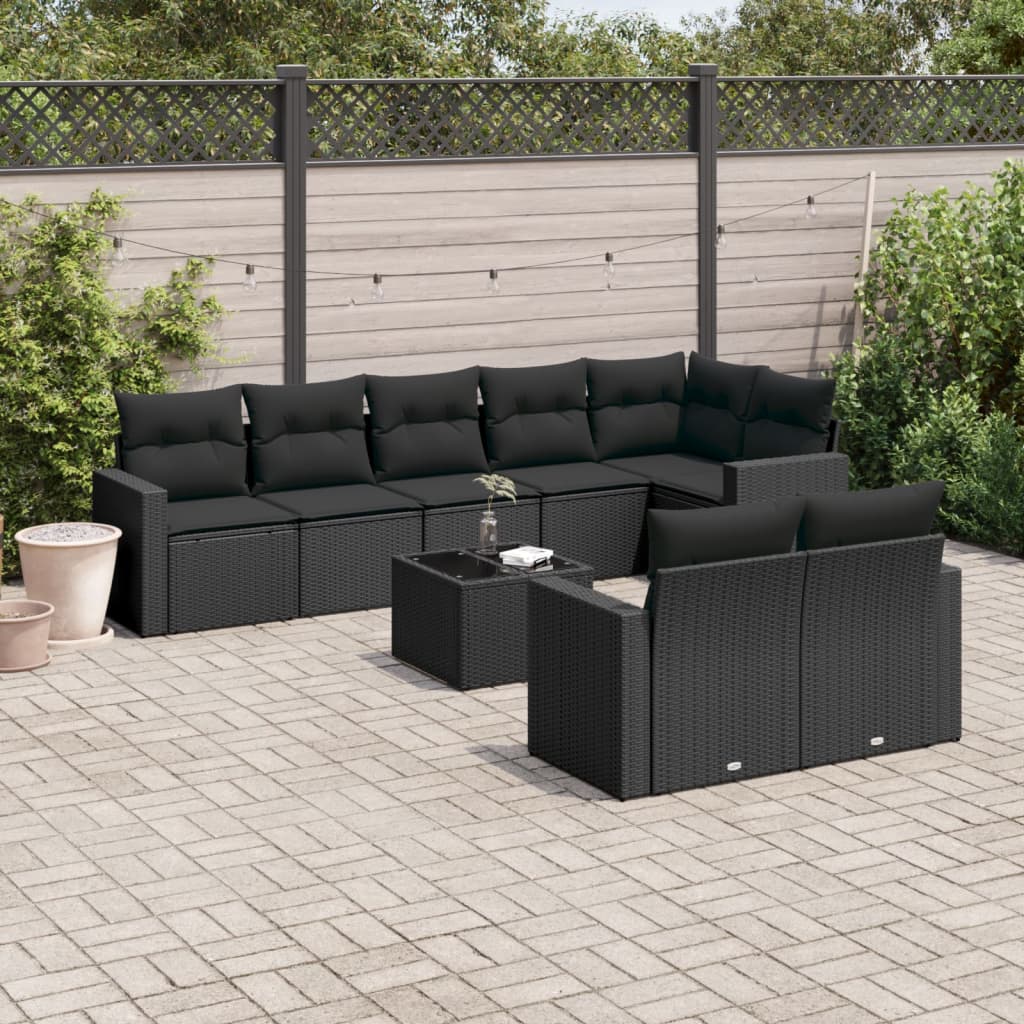Set Canapele De Grădină Cu Perne, 9 Piese, Maro, Poliratan