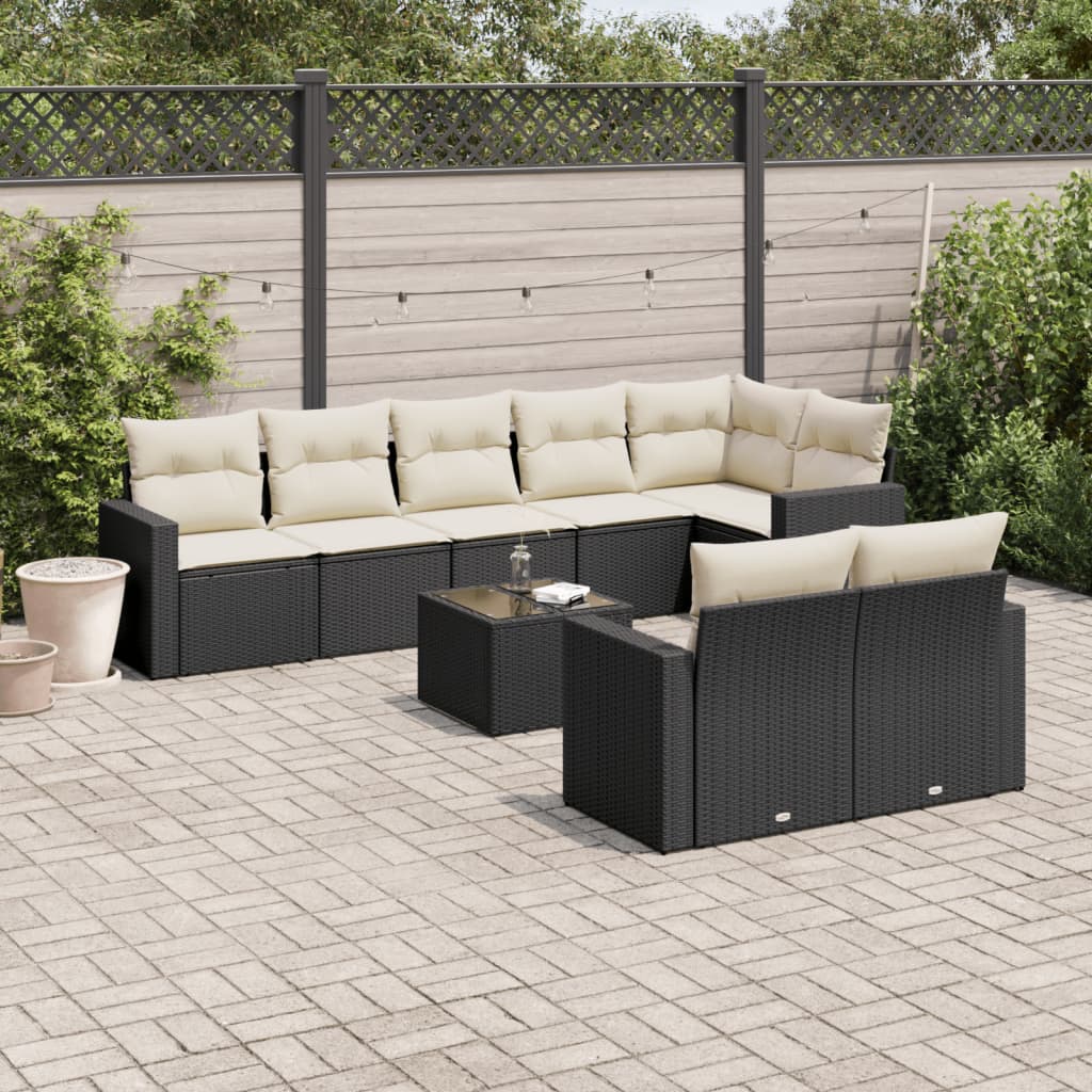 Set Canapele De Grădină Cu Perne, 9 Piese, Maro, Poliratan