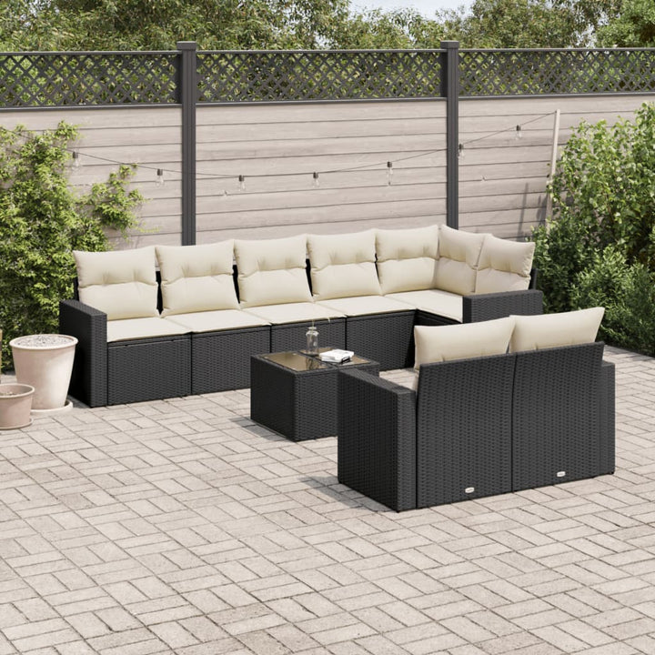Set Canapele De Grădină Cu Perne, 9 Piese, Maro, Poliratan