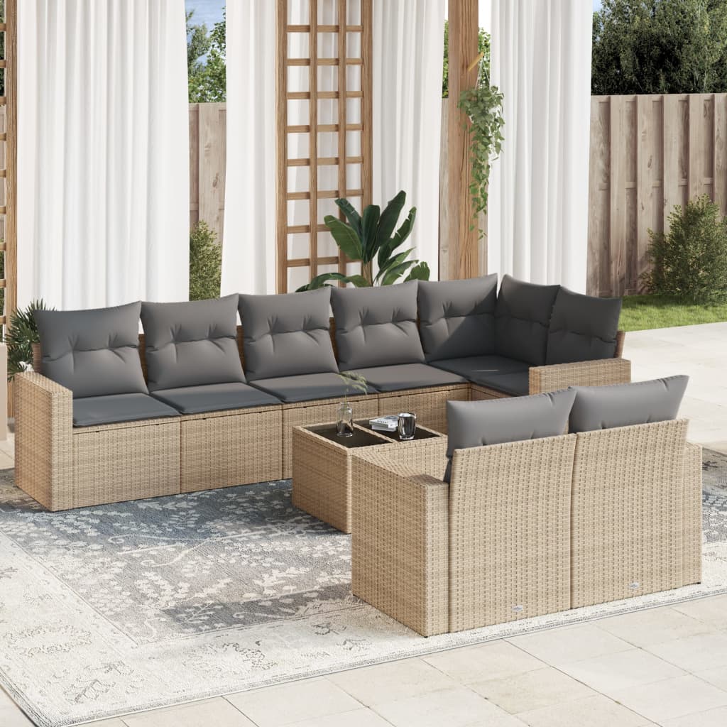 Set Canapele De Grădină Cu Perne, 9 Piese, Maro, Poliratan