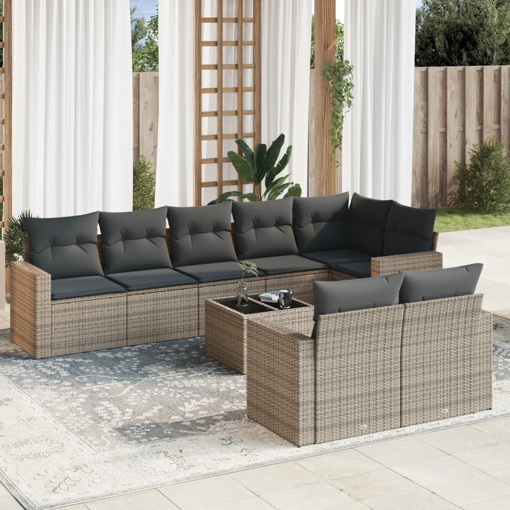 Set Canapele De Grădină Cu Perne, 9 Piese, Maro, Poliratan