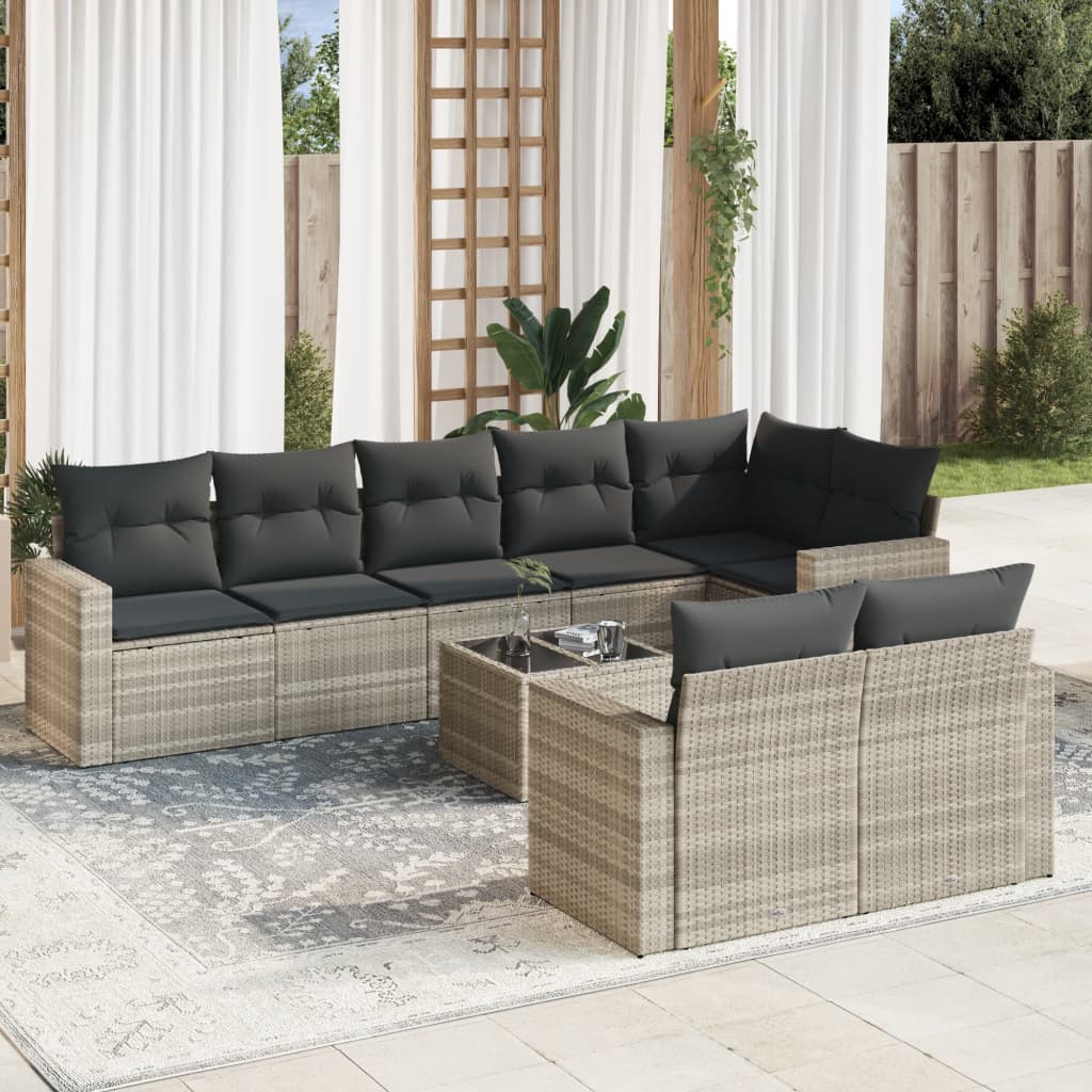 Set Canapele De Grădină Cu Perne, 9 Piese, Maro, Poliratan