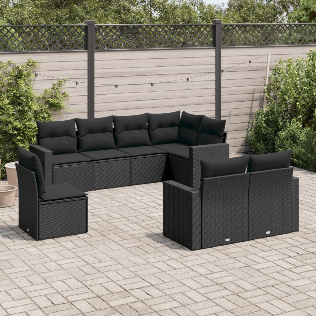 Set Canapele De Grădină Cu Perne, 9 Piese, Maro, Poliratan