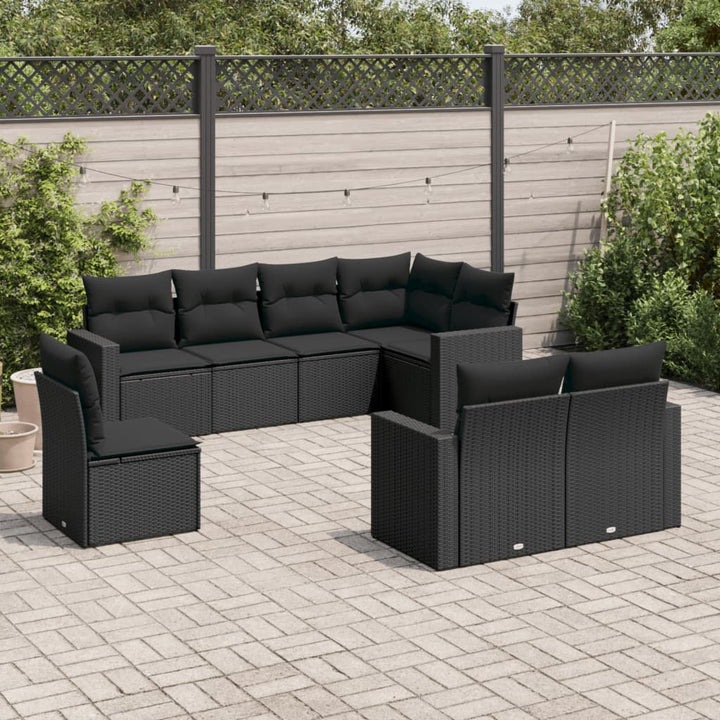 Set Canapele De Grădină Cu Perne, 9 Piese, Maro, Poliratan