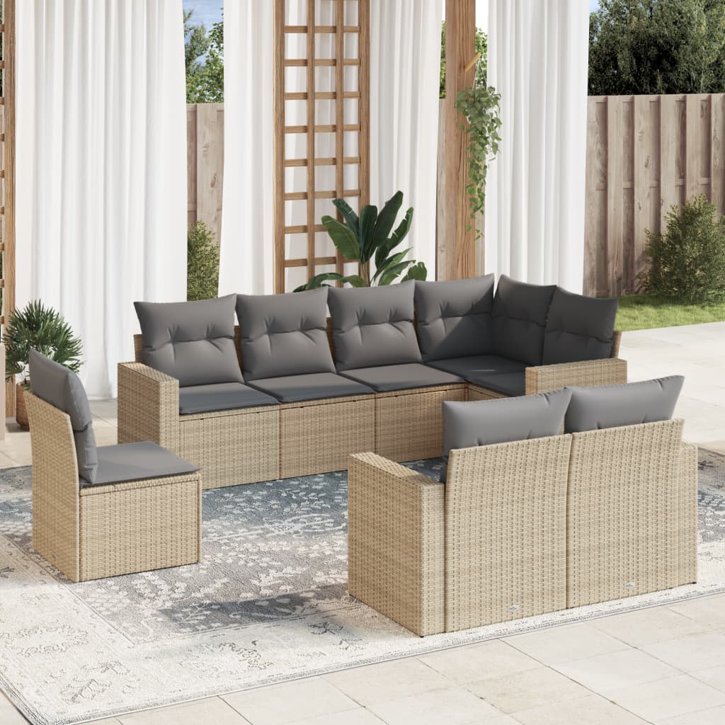 Set Canapele De Grădină Cu Perne, 9 Piese, Maro, Poliratan