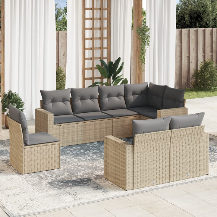 Set Canapele De Grădină Cu Perne, 9 Piese, Maro, Poliratan