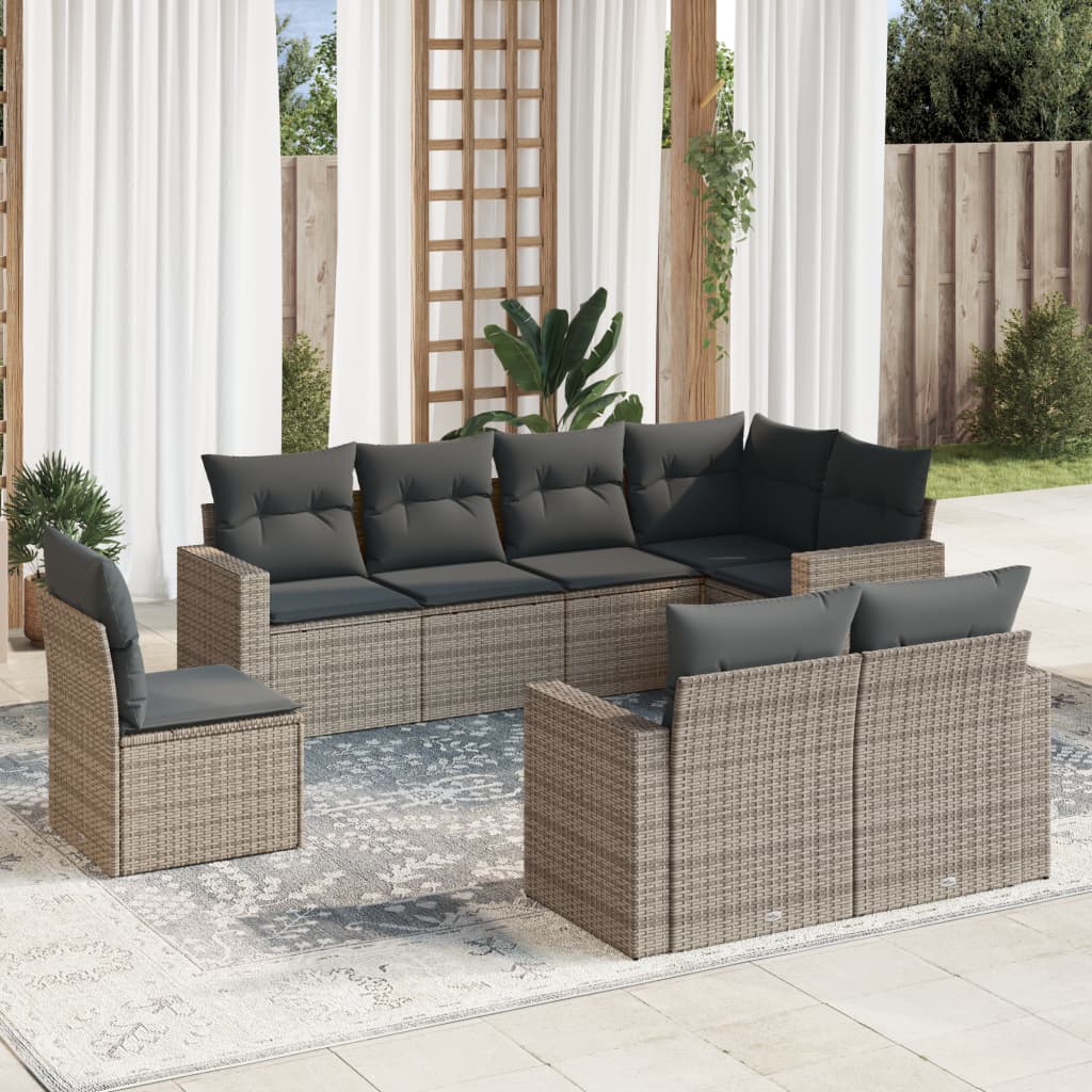 Set Canapele De Grădină Cu Perne, 9 Piese, Maro, Poliratan