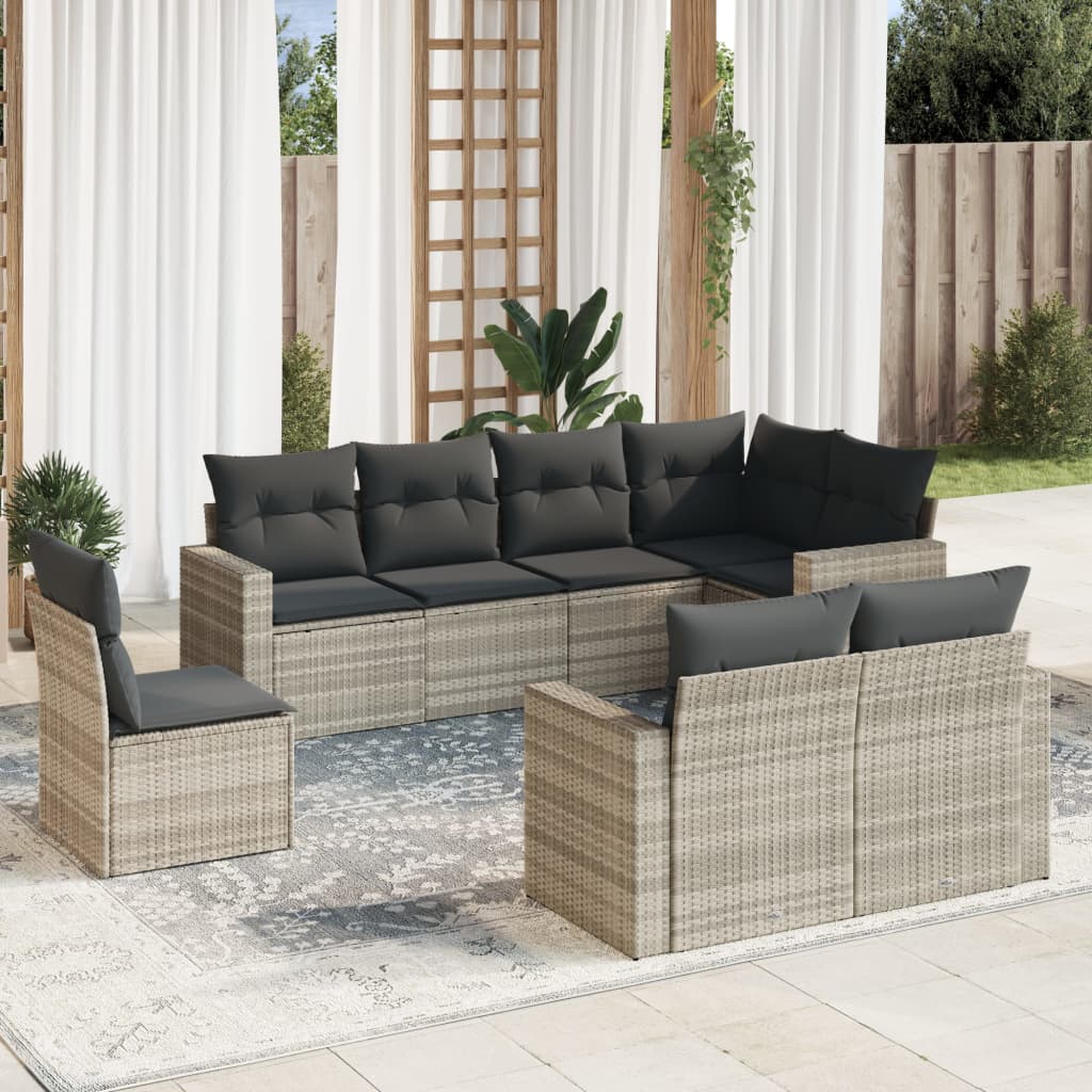 Set Canapele De Grădină Cu Perne, 9 Piese, Maro, Poliratan