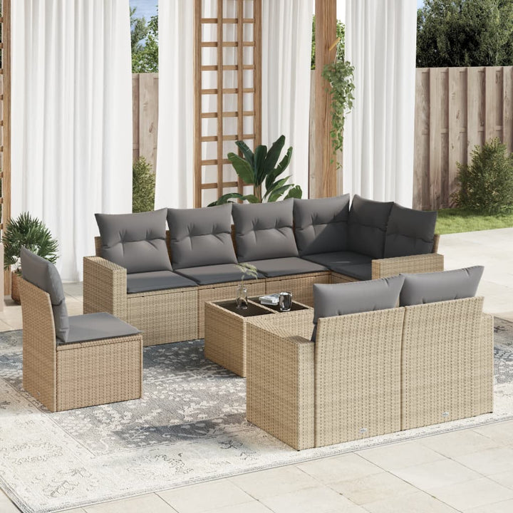 Set Canapele De Grădină Cu Perne, 9 Piese, Maro, Poliratan