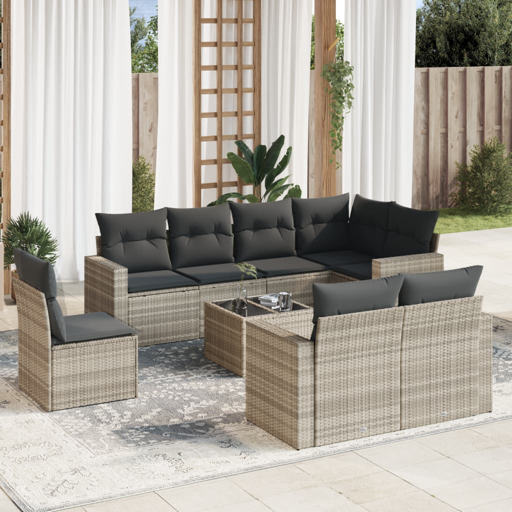 Set Canapele De Grădină Cu Perne, 9 Piese, Maro, Poliratan