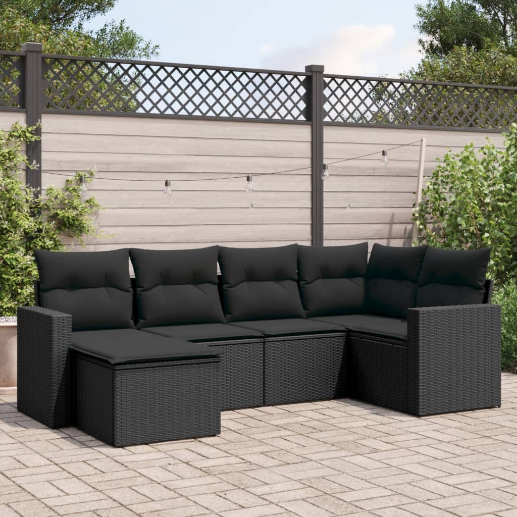 Set Mobilier De Grădină Cu Perne, 6 Piese, Negru, Poliratan
