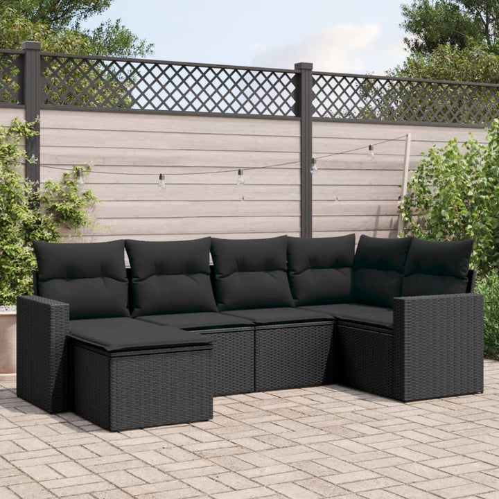 Set Mobilier De Grădină Cu Perne, 6 Piese, Negru, Poliratan