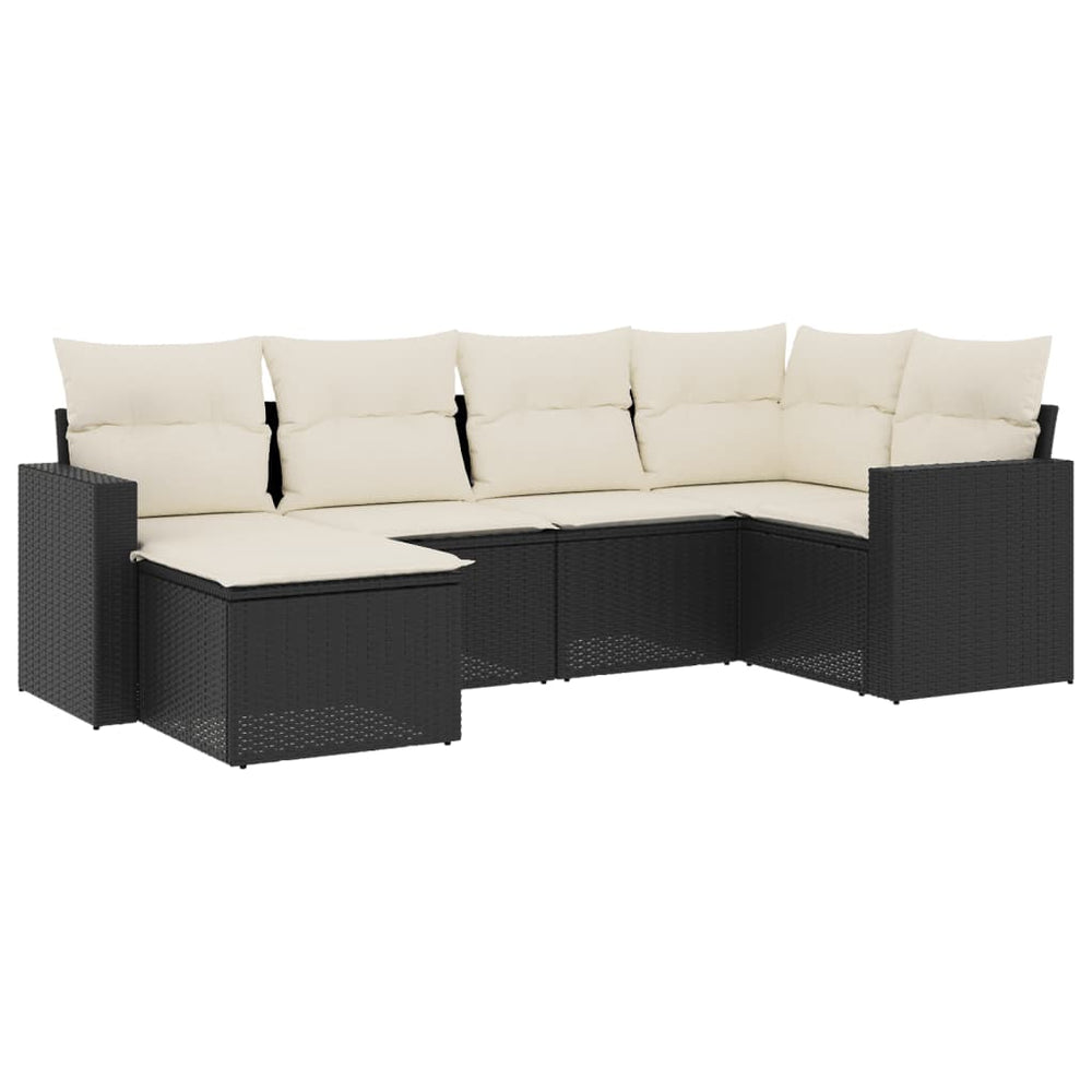 Set Mobilier De Grădină Cu Perne, 6 Piese, Negru, Poliratan