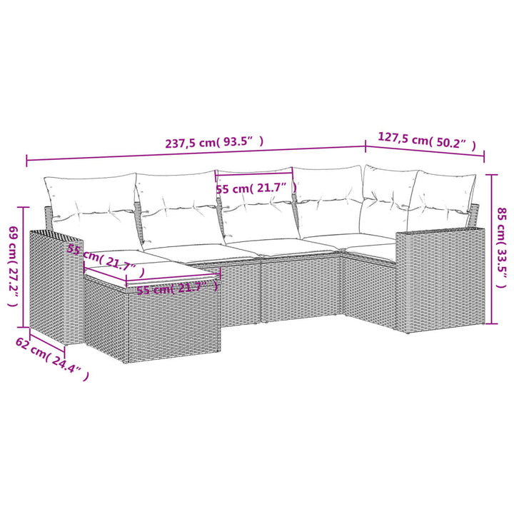 Set Mobilier De Grădină Cu Perne, 6 Piese, Negru, Poliratan