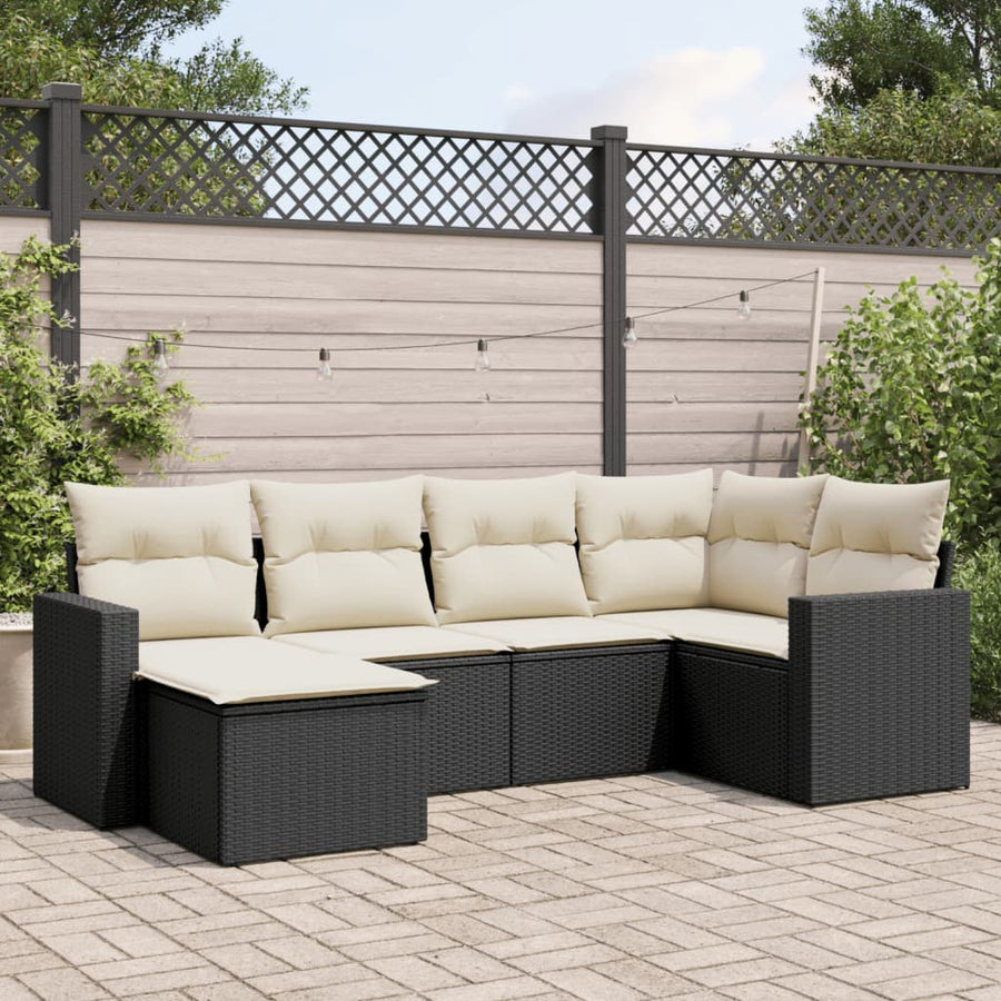 Set Mobilier De Grădină Cu Perne, 6 Piese, Negru, Poliratan