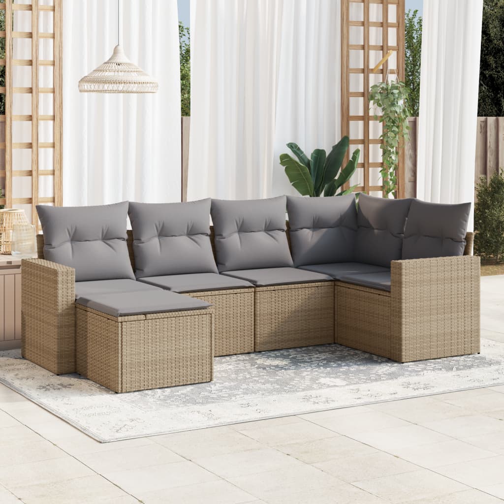 Set Mobilier De Grădină Cu Perne, 6 Piese, Negru, Poliratan