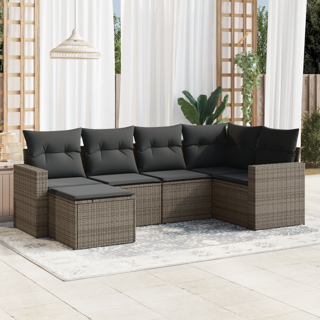 Set Mobilier De Grădină Cu Perne, 6 Piese, Negru, Poliratan