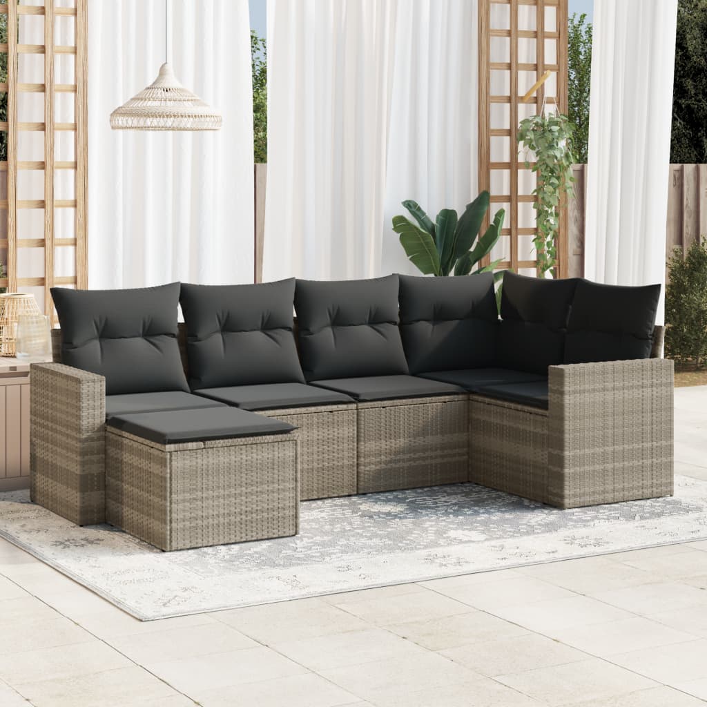 Set Mobilier De Grădină Cu Perne, 6 Piese, Negru, Poliratan