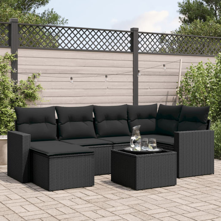 Set Mobilier De Grădină Cu Perne, 6 Piese, Negru, Poliratan