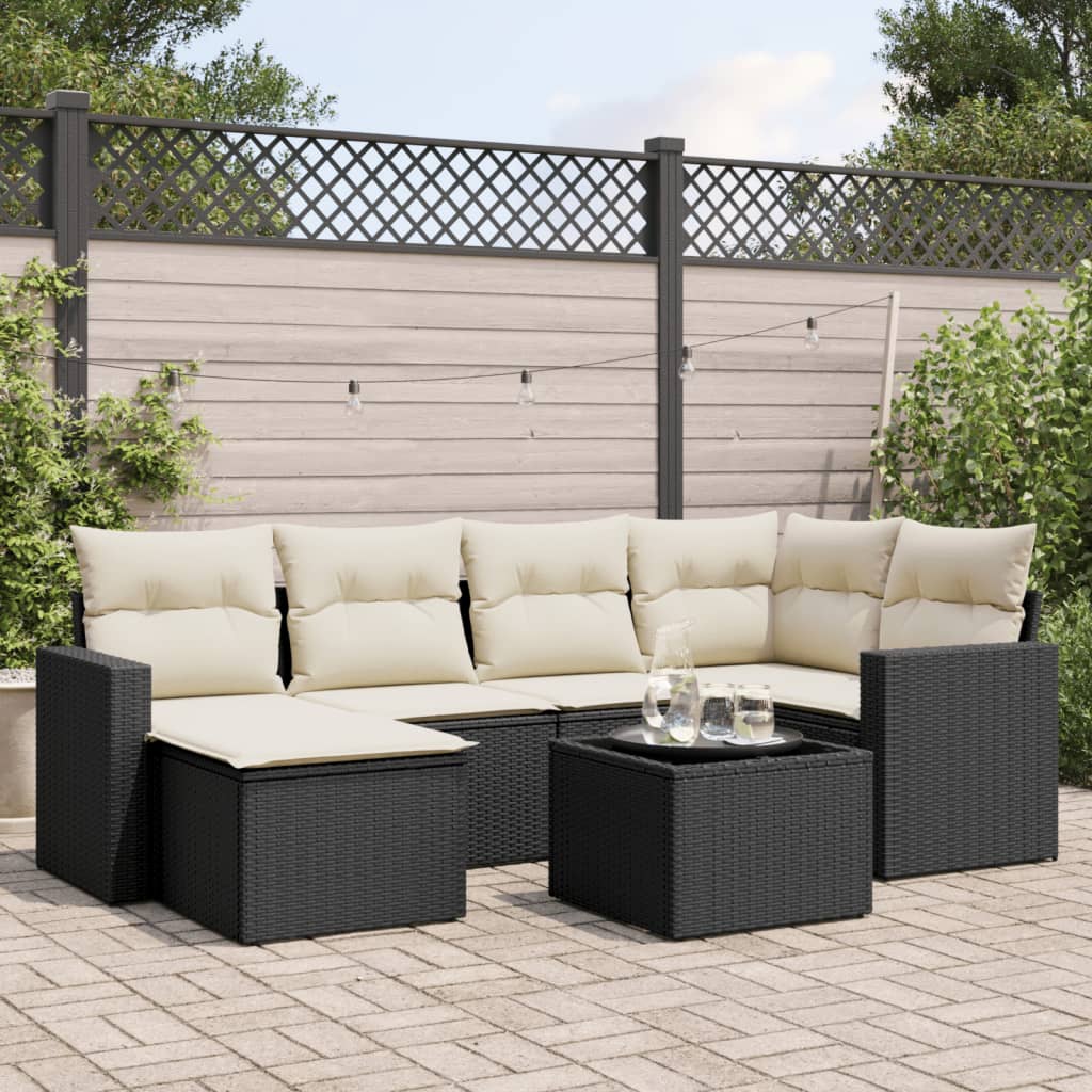 Set Mobilier De Grădină Cu Perne, 6 Piese, Negru, Poliratan