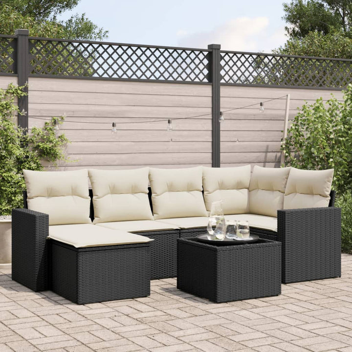 Set Mobilier De Grădină Cu Perne, 6 Piese, Negru, Poliratan
