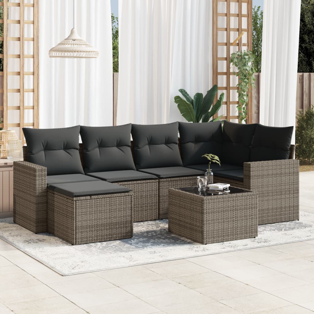 Set Mobilier De Grădină Cu Perne, 6 Piese, Negru, Poliratan