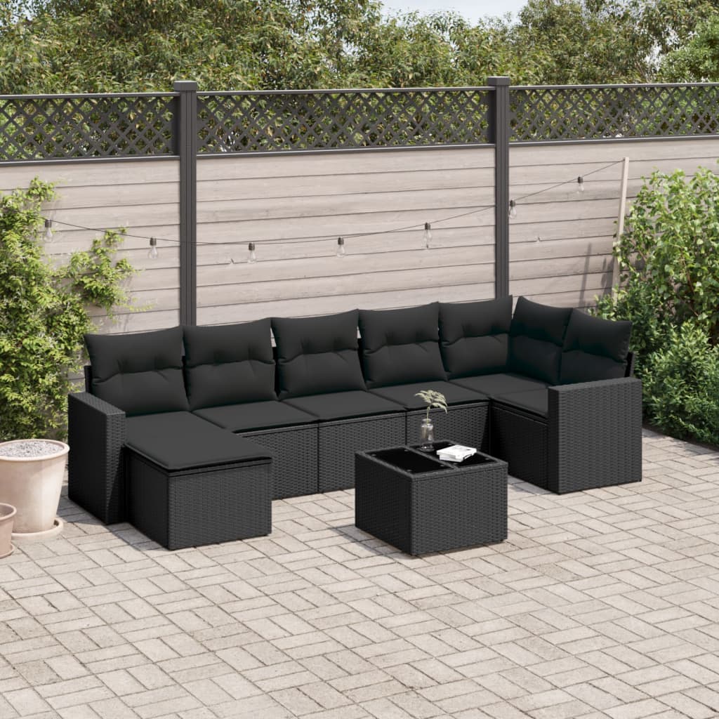 Set Canapele De Grădină Cu Perne, 8 Piese, Maro, Poliratan