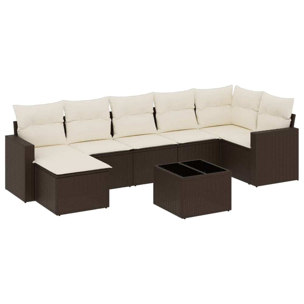 Set Canapele De Grădină Cu Perne, 8 Piese, Maro, Poliratan