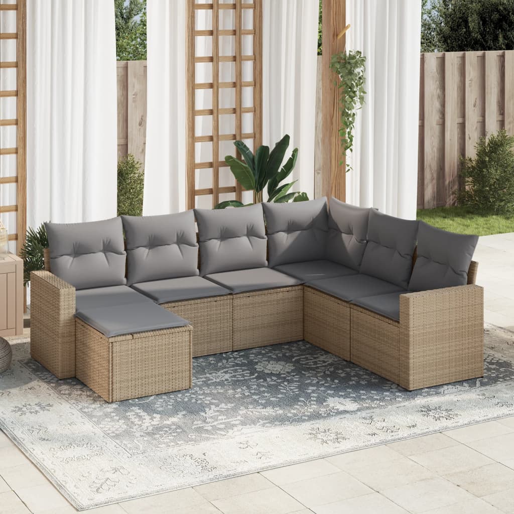 Set Canapele De Grădină Cu Perne, 7 Piese, , Poliratan