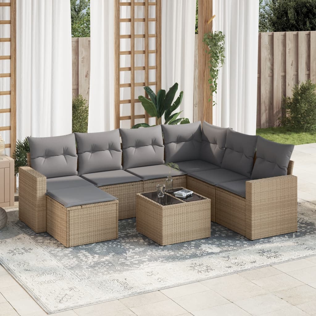 Set Canapele De Grădină Cu Perne, 7 Piese, , Poliratan