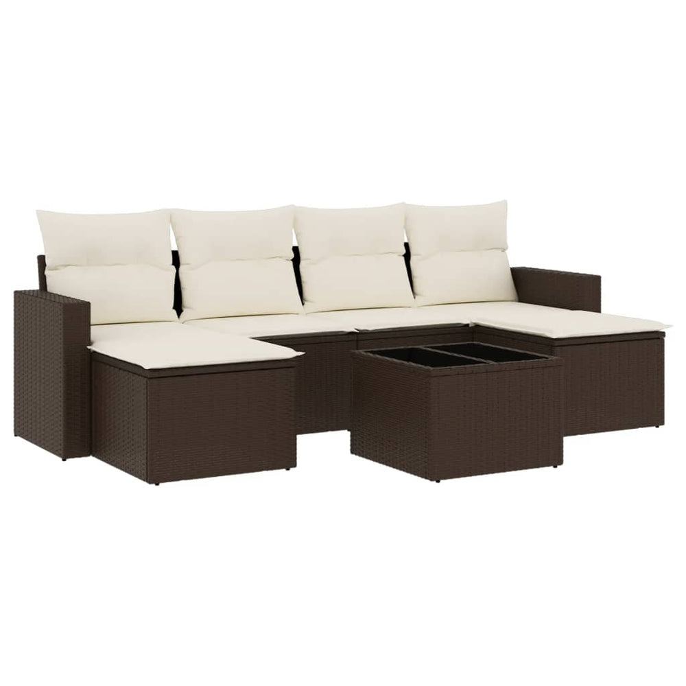 Set Canapele De Grădină Cu Perne, 7 Piese, Maro, Poliratan
