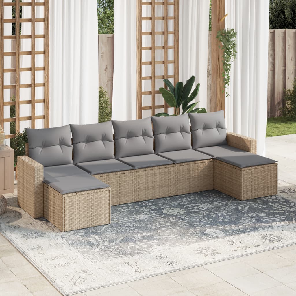 Set Canapele De Grădină Cu Perne, 7 Piese, , Poliratan