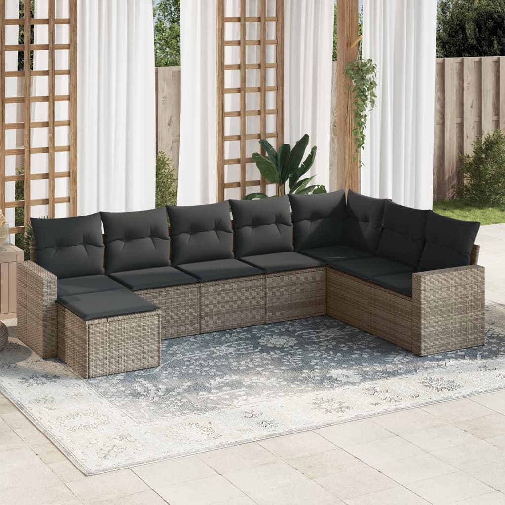 Set Canapele De Grădină Cu Perne, 9 Piese, Maro, Poliratan
