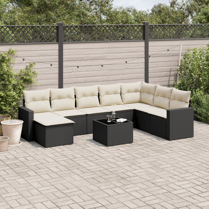 Set Canapele De Grădină Cu Perne, 9 Piese, Maro, Poliratan