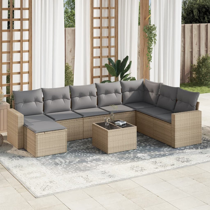 Set Canapele De Grădină Cu Perne, 9 Piese, Maro, Poliratan