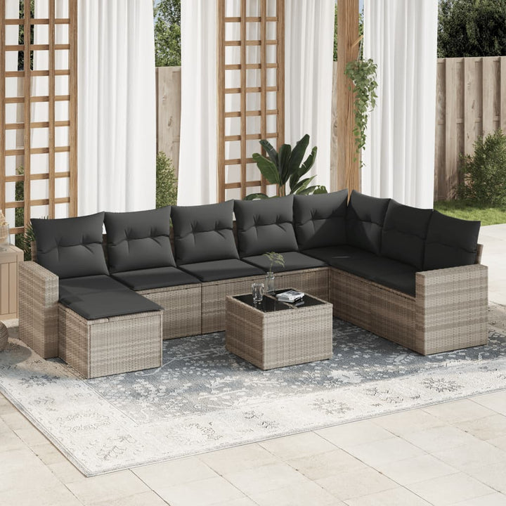 Set Canapele De Grădină Cu Perne, 9 Piese, Maro, Poliratan