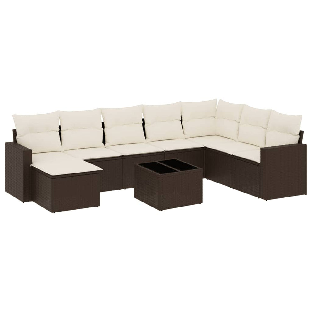 Set Canapele De Grădină Cu Perne, 9 Piese, Maro, Poliratan