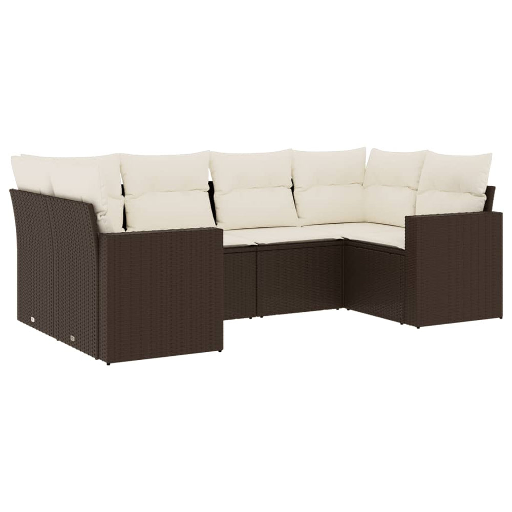 Set Canapele De Grădină Cu Perne, 6 Piese, Maro, Poliratan