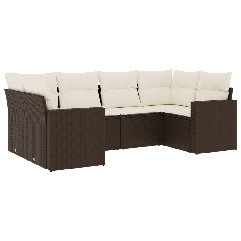 Set Canapele De Grădină Cu Perne, 6 Piese, Maro, Poliratan