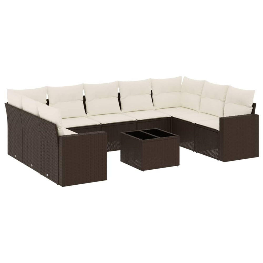 Set Canapele De Grădină Cu Perne, 10 Piese, Maro, Poliratan