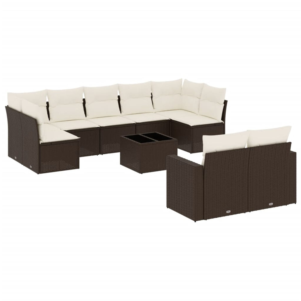 Set Canapele De Grădină Cu Perne, 10 Piese, Maro, Poliratan