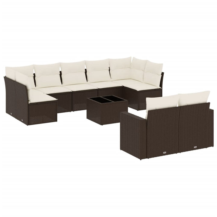 Set Canapele De Grădină Cu Perne, 10 Piese, Maro, Poliratan