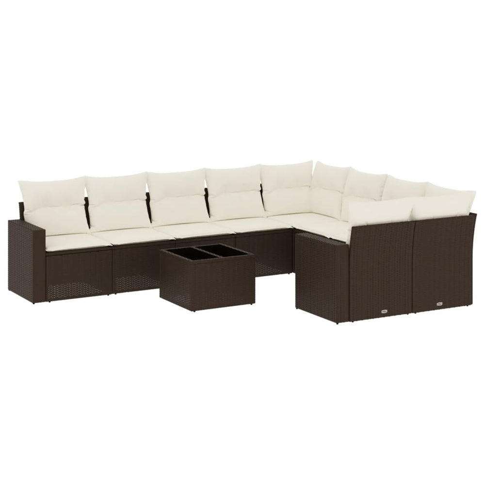 Set Canapele De Grădină Cu Perne, 10 Piese, Maro, Poliratan