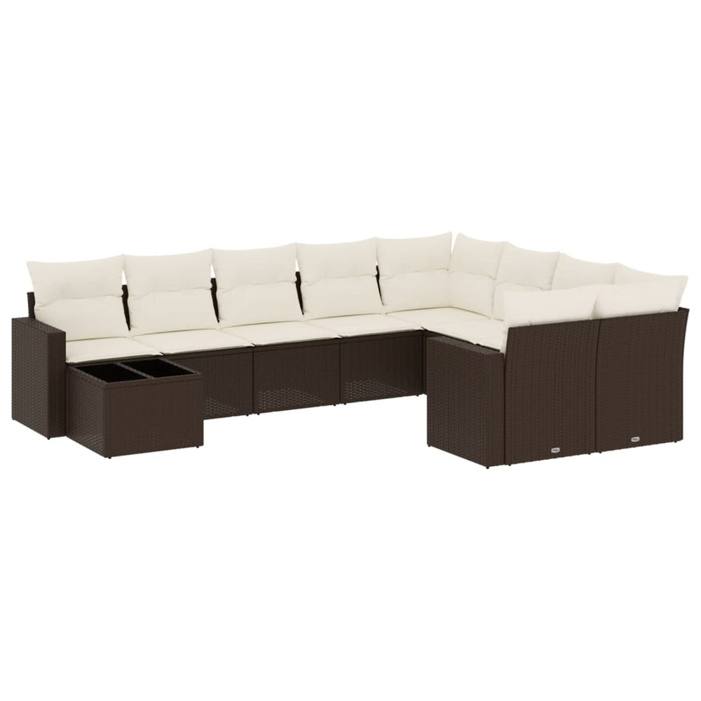 Set Canapele De Grădină Cu Perne, 10 Piese, Maro, Poliratan