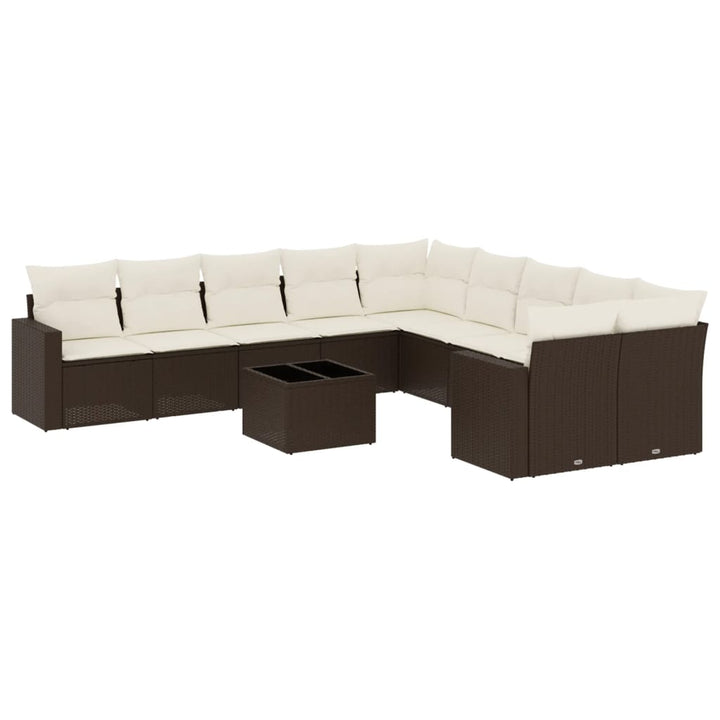 Set Canapele De Grădină Cu Perne, 11 Piese, Maro, Poliratan
