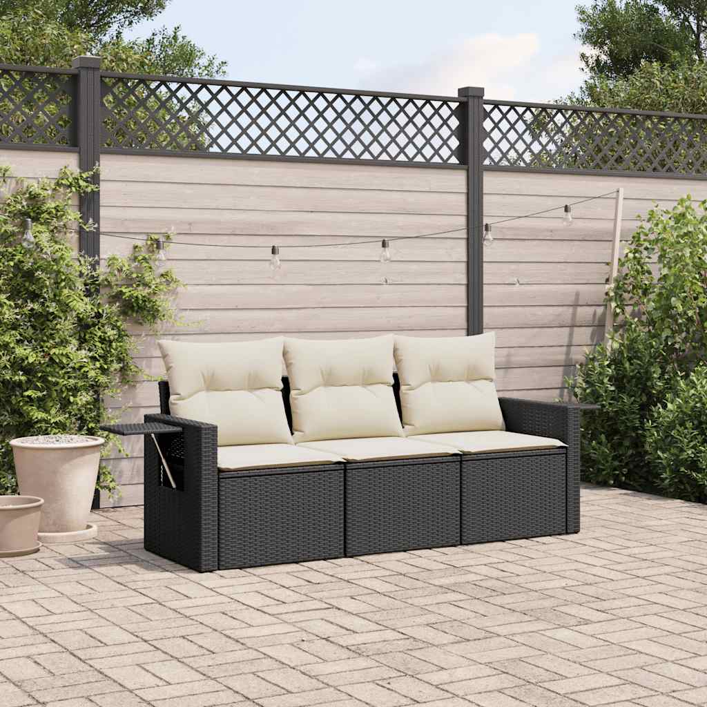 Set Canapele De Grădină, 3 Piese, Cu Perne, Bej, Poliratan